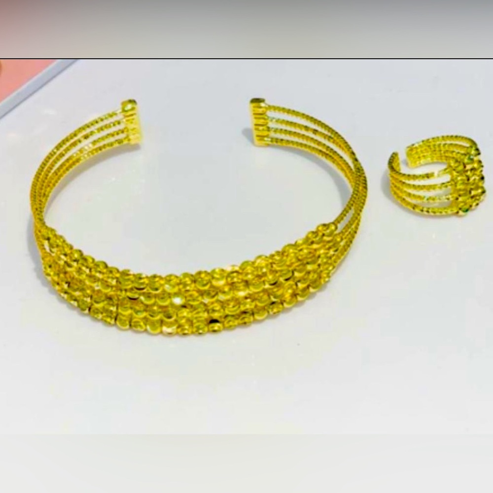 🌟 NEW Gold Multi-Row Beaded Cuff Bracelet & Ring Set - Elegant Statement Piece